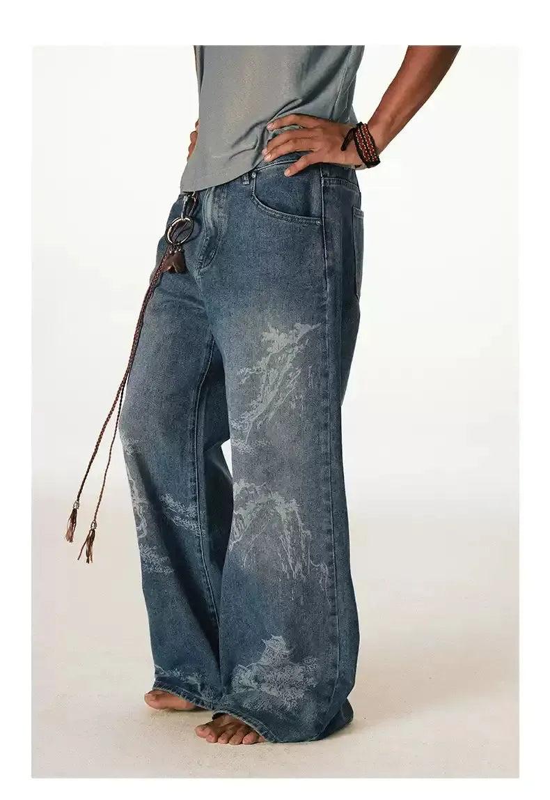Design Print Washed Jeans Korean Street Fashion Jeans By Conp Conp Shop Online at OH Vault