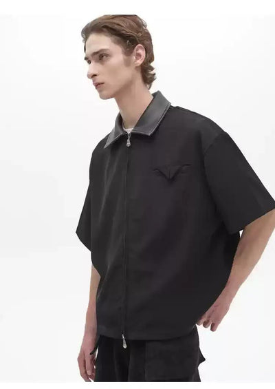 Leather Collar Boxy Fit Polo Korean Street Fashion Polo By Pioneer of Heroism Shop Online at OH Vault