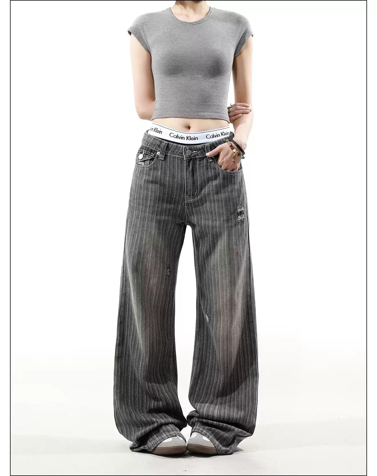 Vertical Stripes Ripped Jeans Korean Street Fashion Jeans By Mr Nearly Shop Online at OH Vault