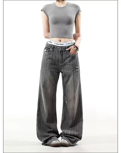 Vertical Stripes Ripped Jeans Korean Street Fashion Jeans By Mr Nearly Shop Online at OH Vault