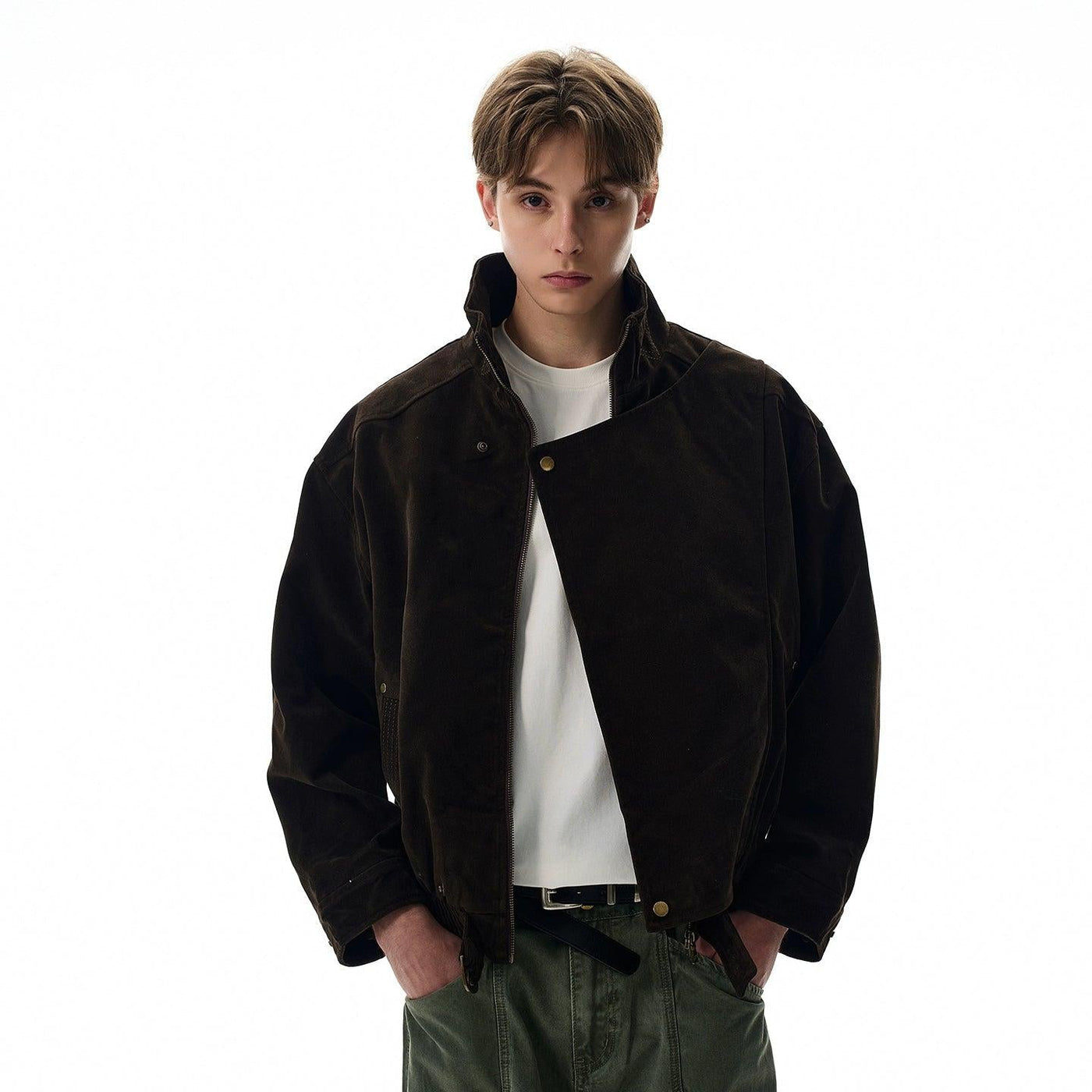 Overlap Buttons Collared Jacket