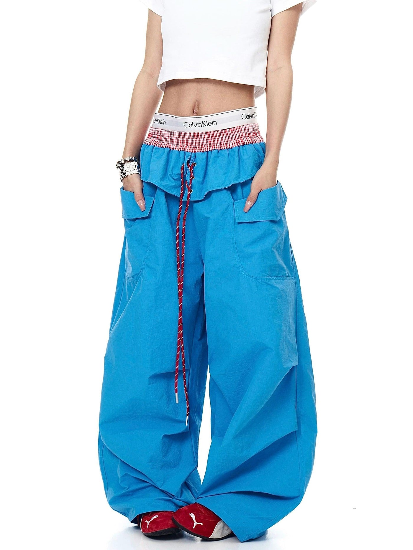 Plaid Spliced Waist Oversize Track Pants Korean Street Fashion Pants By Blacklists Shop Online at OH Vault