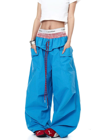Plaid Spliced Waist Oversize Track Pants Korean Street Fashion Pants By Blacklists Shop Online at OH Vault