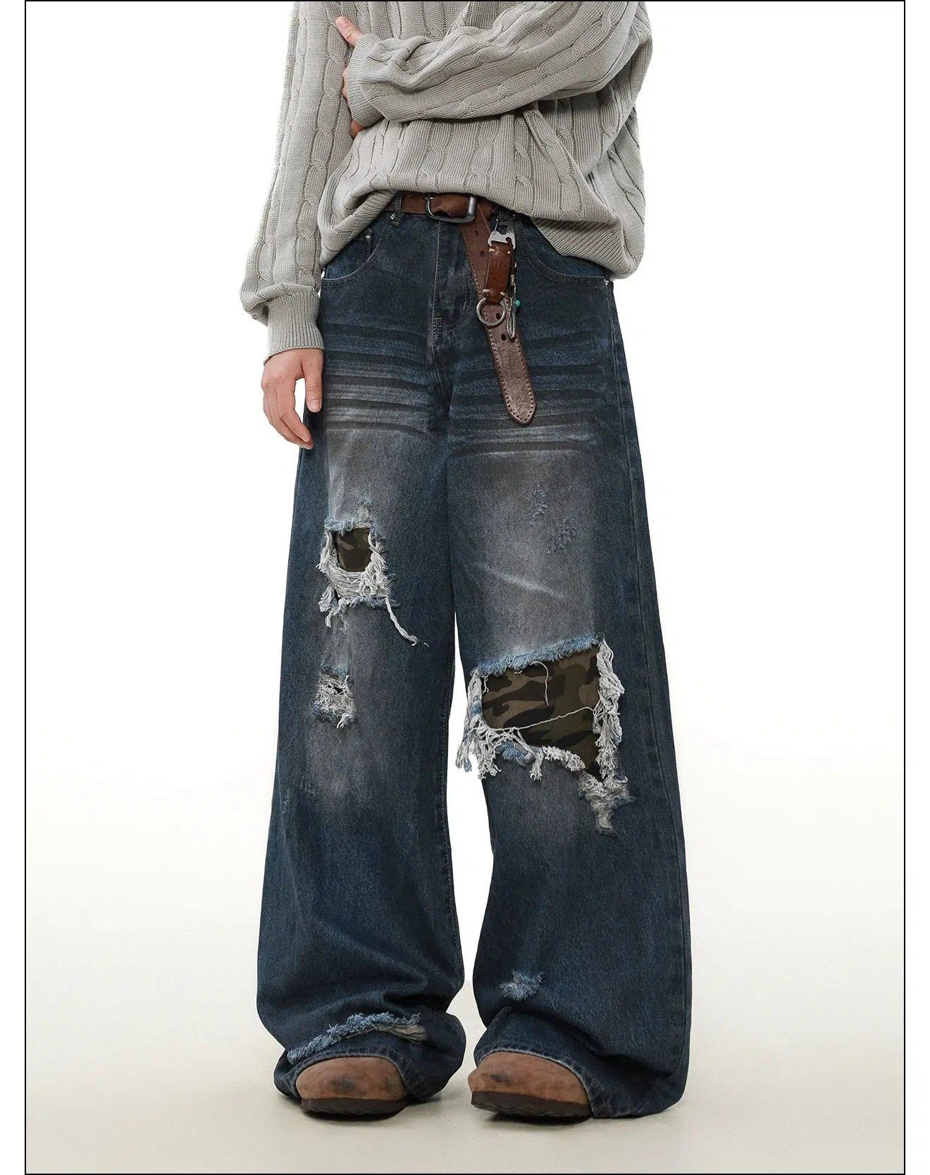 Patch Hole Camouflage Jeans Korean Street Fashion Jeans By Mr Nearly Shop Online at OH Vault