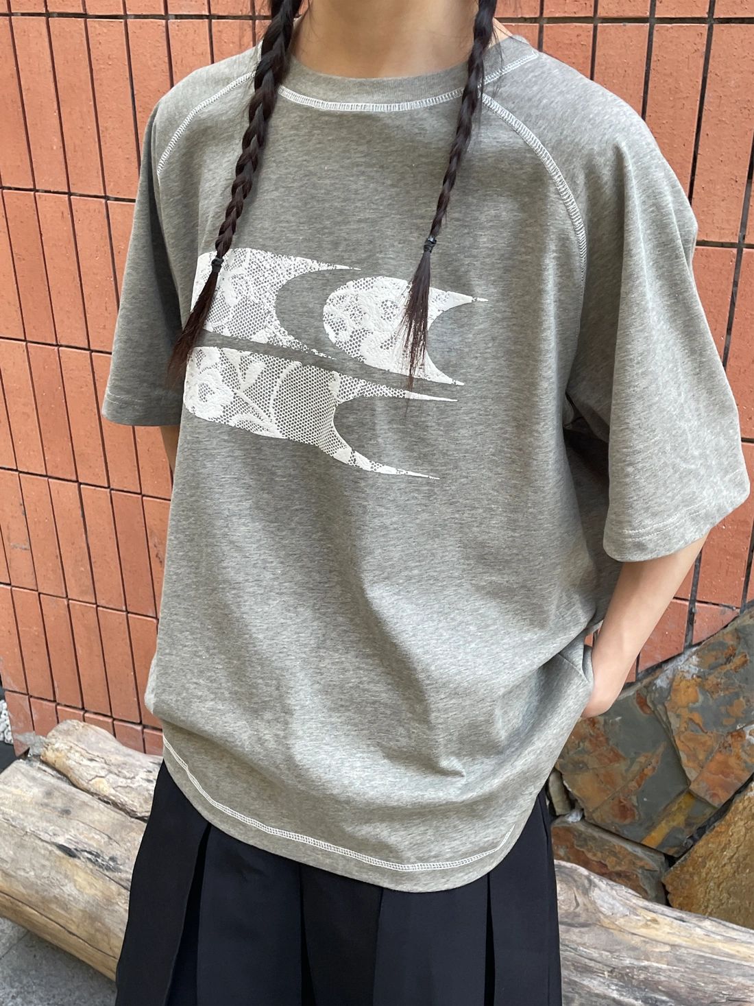 Lace Overlay Logo T-Shirt Korean Street Fashion T-Shirt By Crying Center Shop Online at OH Vault
