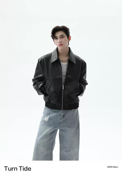 Side Pockets PU Leather Jacket Korean Street Fashion Jacket By Turn Tide Shop Online at OH Vault