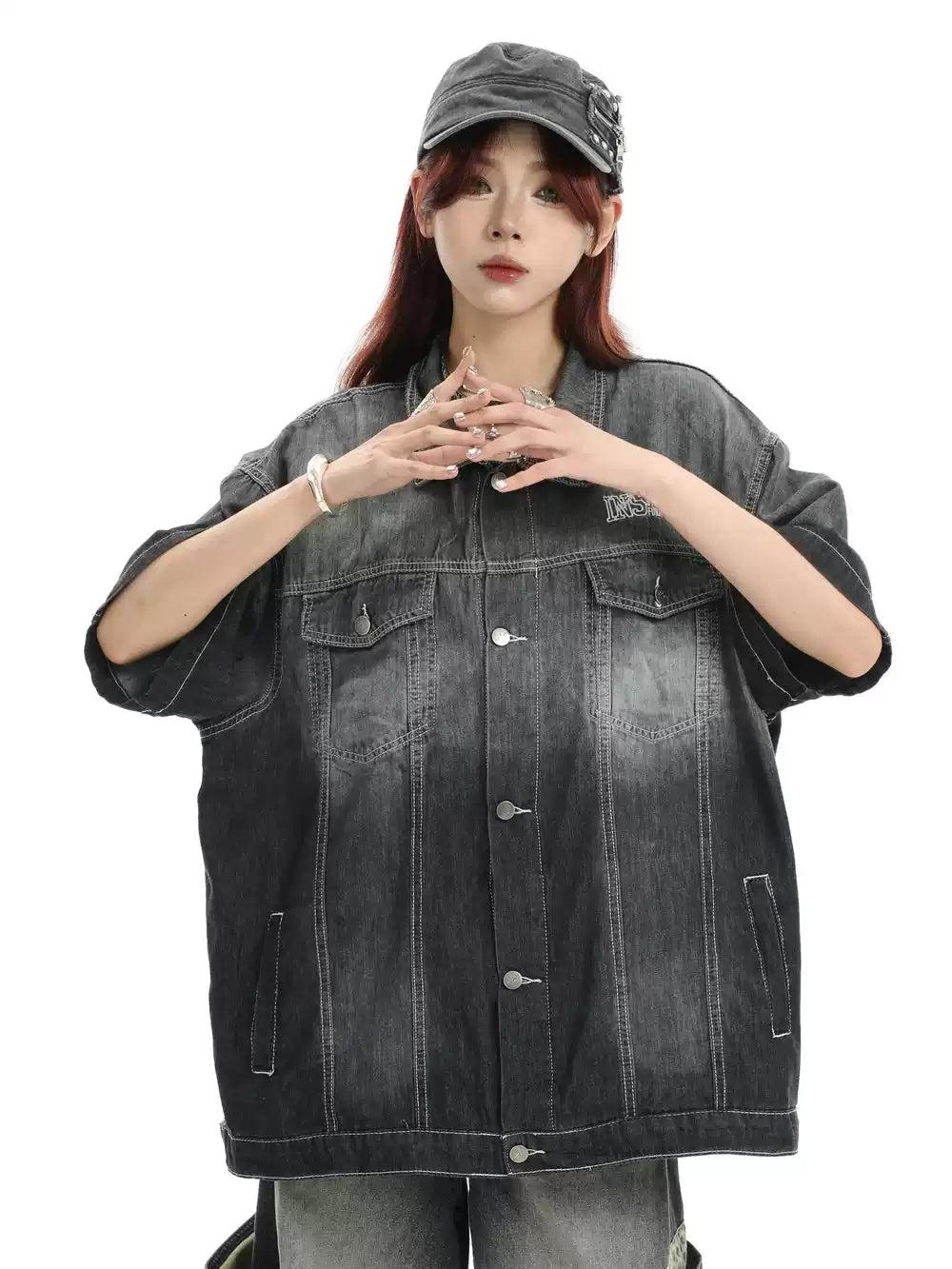 Half Fade Oversized Denim Shirt Korean Street Fashion Shirt By INS Korea Shop Online at OH Vault