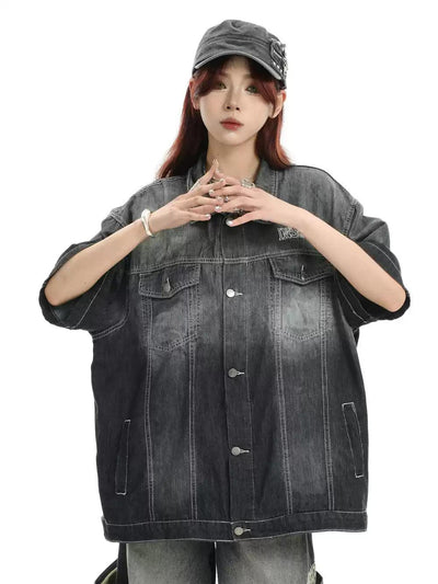 Half Fade Oversized Denim Shirt Korean Street Fashion Shirt By INS Korea Shop Online at OH Vault