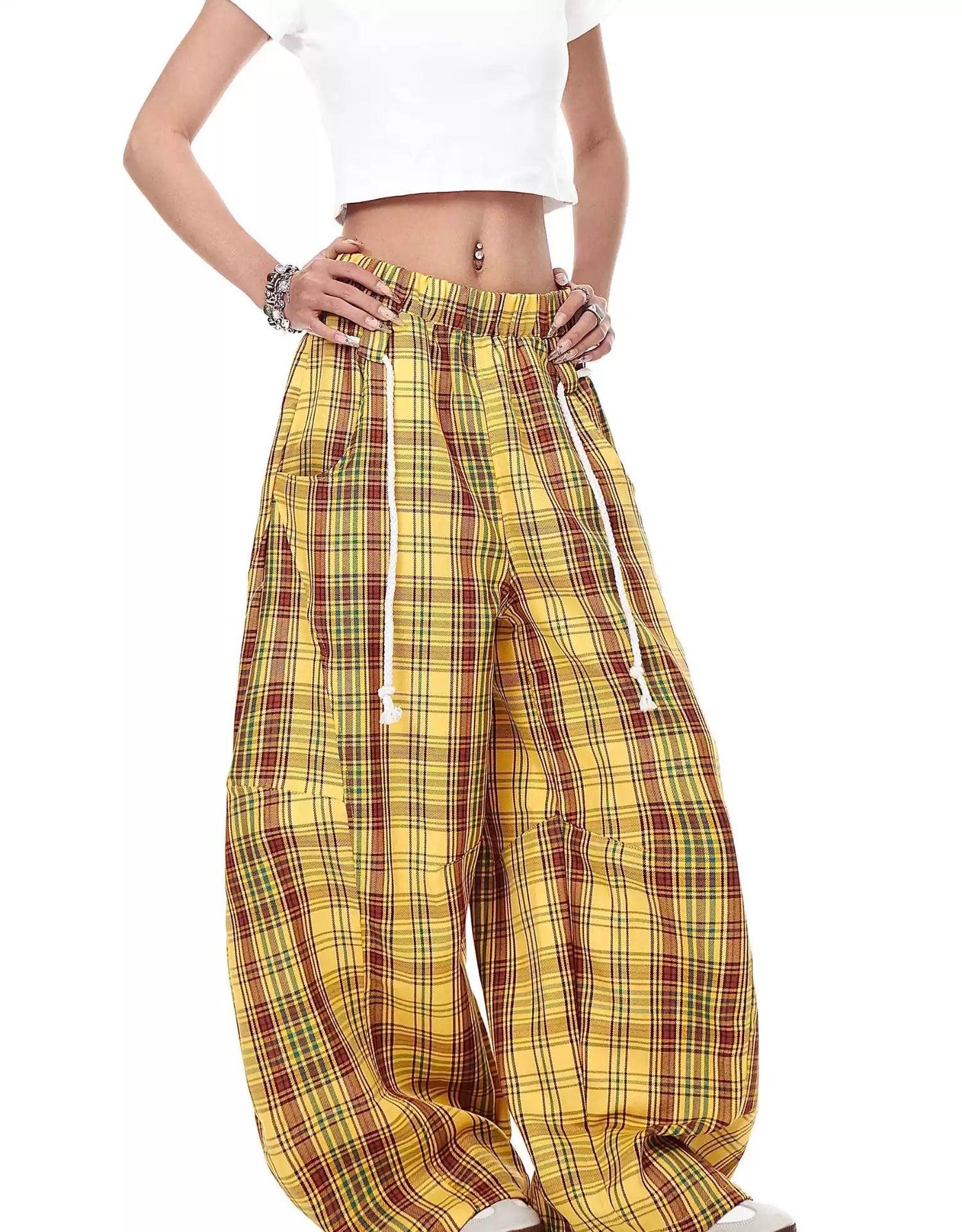 Gartered Plaid Pattern Wide Pants Korean Street Fashion Pants By Blacklists Shop Online at OH Vault