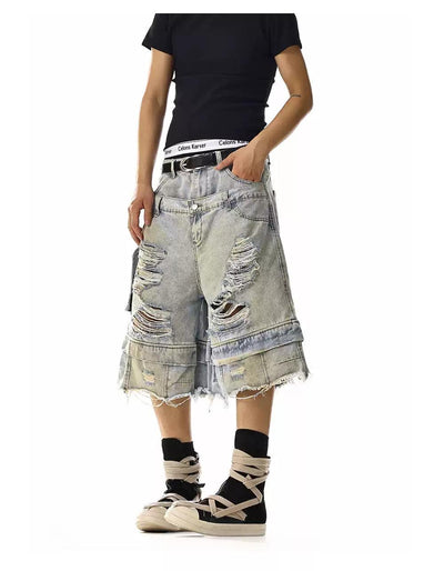 Extra Distressed Structured Denim Shorts Korean Street Fashion Shorts By MEBXX Shop Online at OH Vault