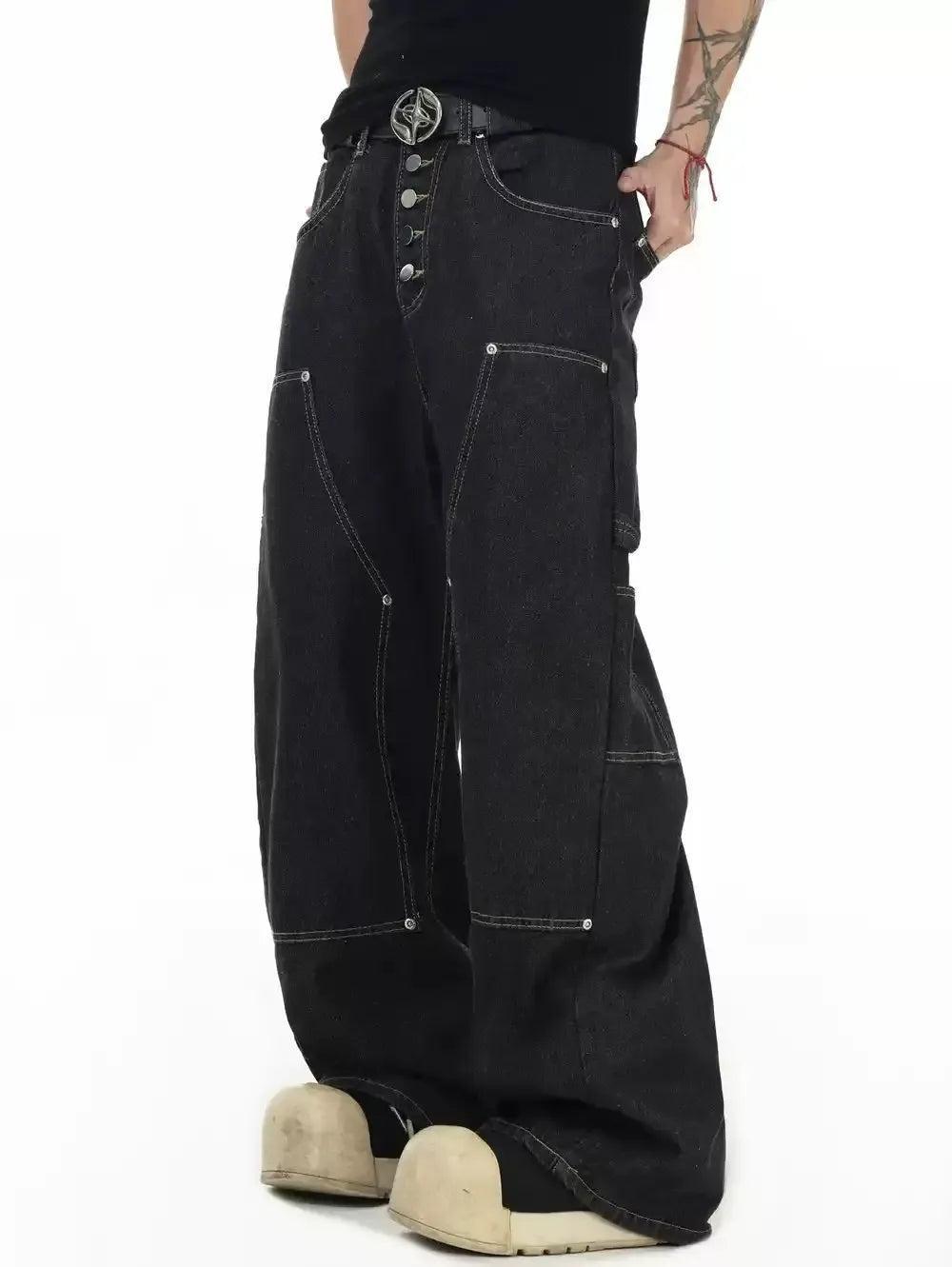 Stitched Outlines Straight Leg Jeans Korean Street Fashion Jeans By INS Korea Shop Online at OH Vault