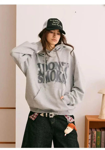 Blurred Logo and Stars Hoodie Korean Street Fashion Hoodie By Donsmoke Shop Online at OH Vault