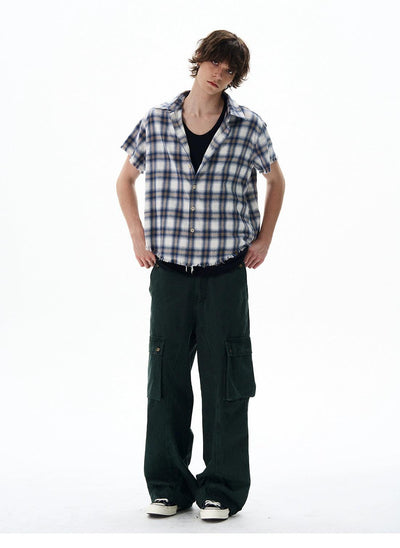 Frayed Ends Plaid Shirt Korean Street Fashion Shirt By 77Flight Shop Online at OH Vault