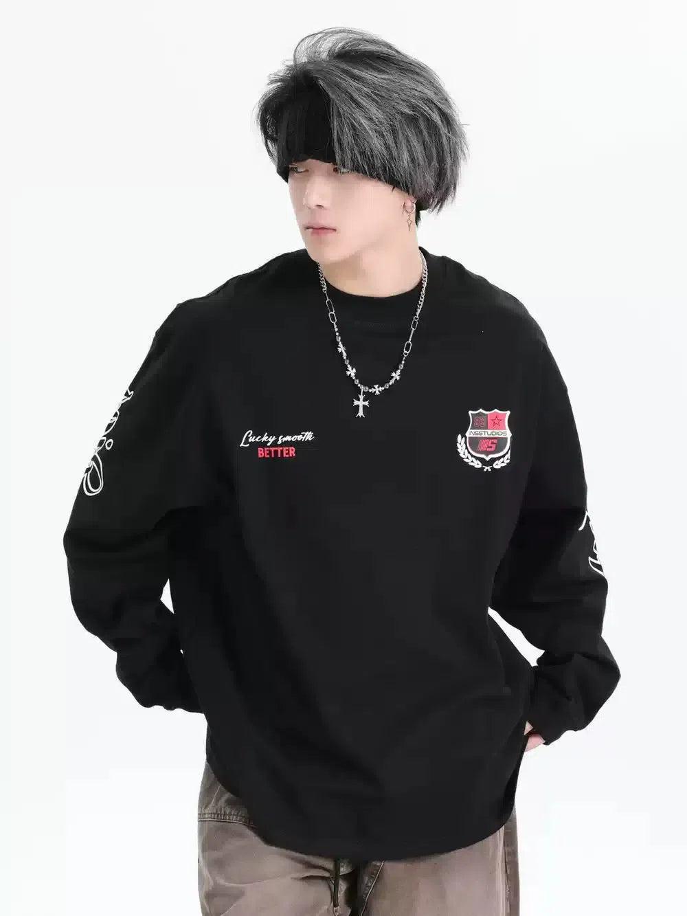 Boxy Fit Casual Crewneck Korean Street Fashion Crewneck By INS Korea Shop Online at OH Vault