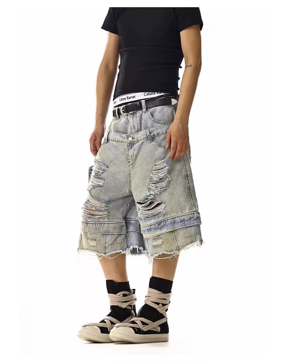Extra Distressed Structured Denim Shorts Korean Street Fashion Shorts By MEBXX Shop Online at OH Vault