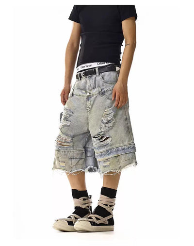 Extra Distressed Structured Denim Shorts Korean Street Fashion Shorts By MEBXX Shop Online at OH Vault