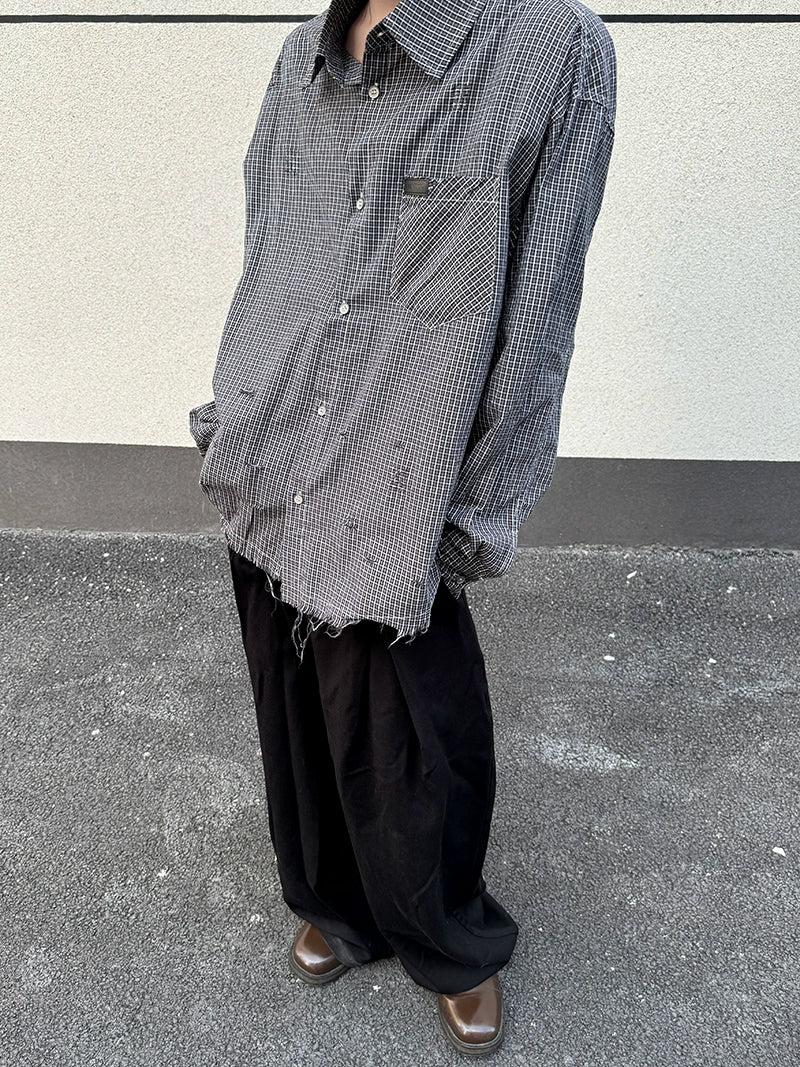 Raw Edge Plaid Buttoned Shirt Korean Street Fashion Shirt By Ash Dark Shop Online at OH Vault