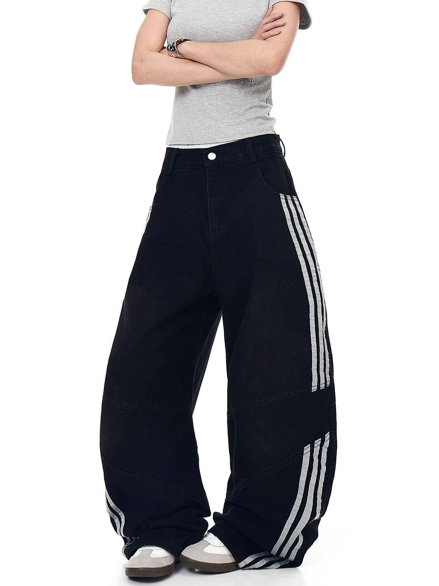 Structured Striped Side Detail Jeans Korean Street Fashion Jeans By Blacklists Shop Online at OH Vault