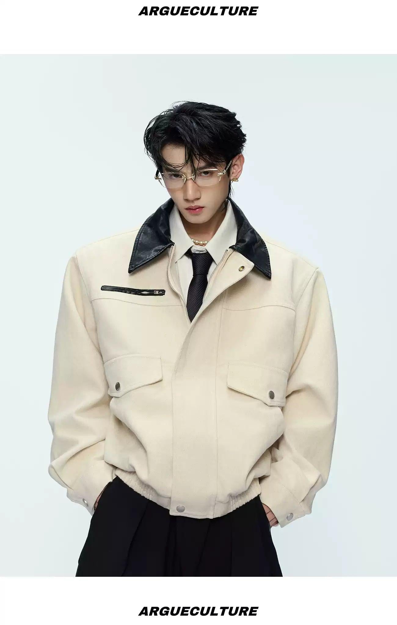 Faux Leather Collar Denim Jacket Korean Street Fashion Jacket By Argue Culture Shop Online at OH Vault