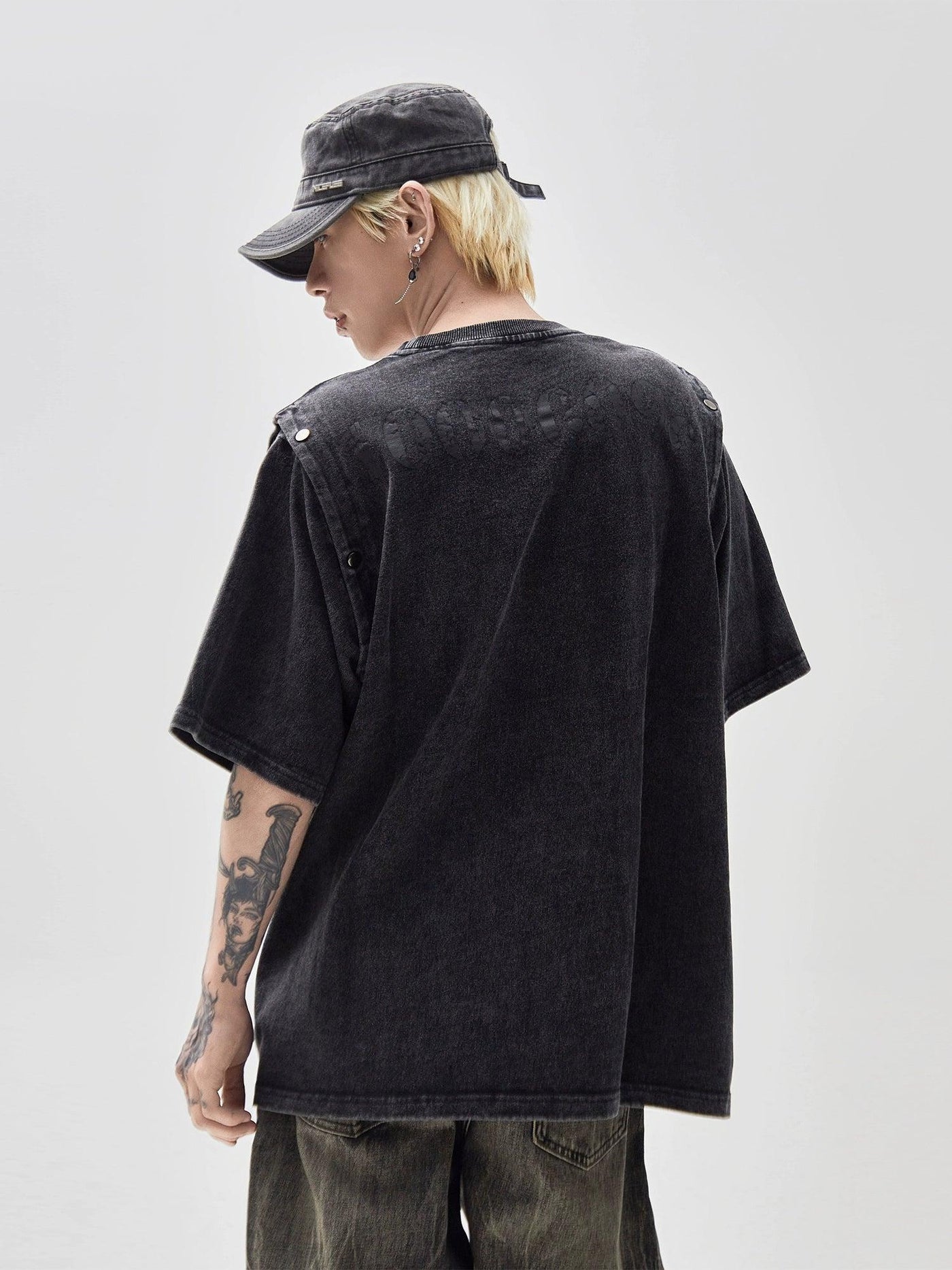 Washed Buttoned Sleeves T-Shirt Korean Street Fashion T-Shirt By Ash Dark Shop Online at OH Vault