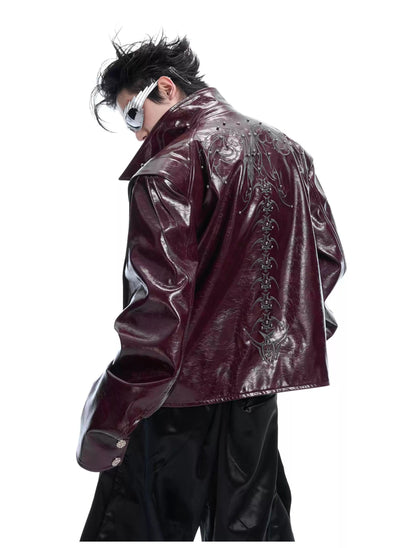 Double Zip Shiny PU Leather Jacket Korean Street Fashion Jacket By Argue Culture Shop Online at OH Vault