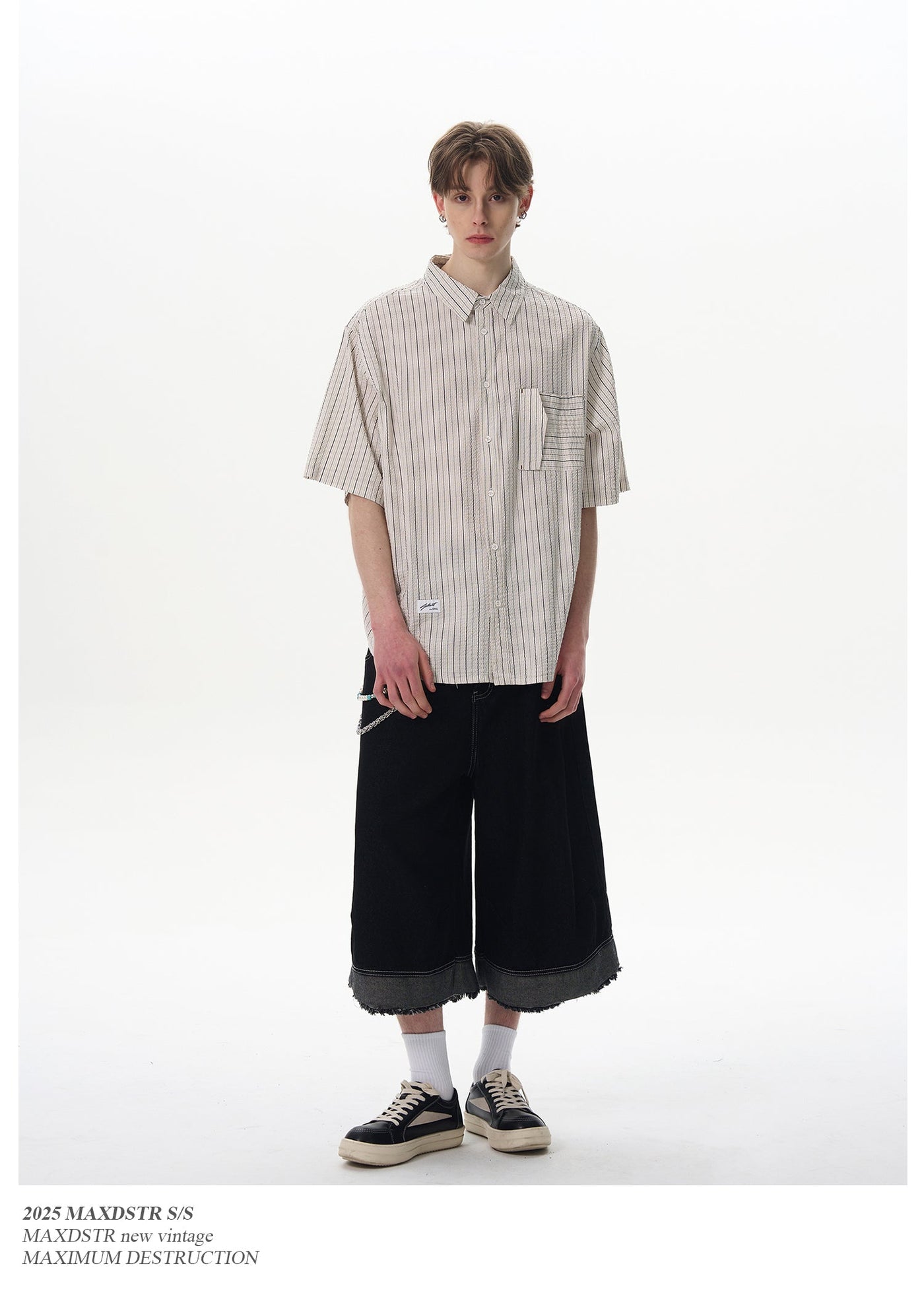 Irregular Pocket Striped Shirt Korean Street Fashion Shirt By MaxDstr Shop Online at OH Vault