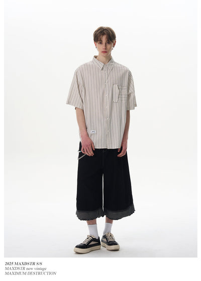 Irregular Pocket Striped Shirt Korean Street Fashion Shirt By MaxDstr Shop Online at OH Vault