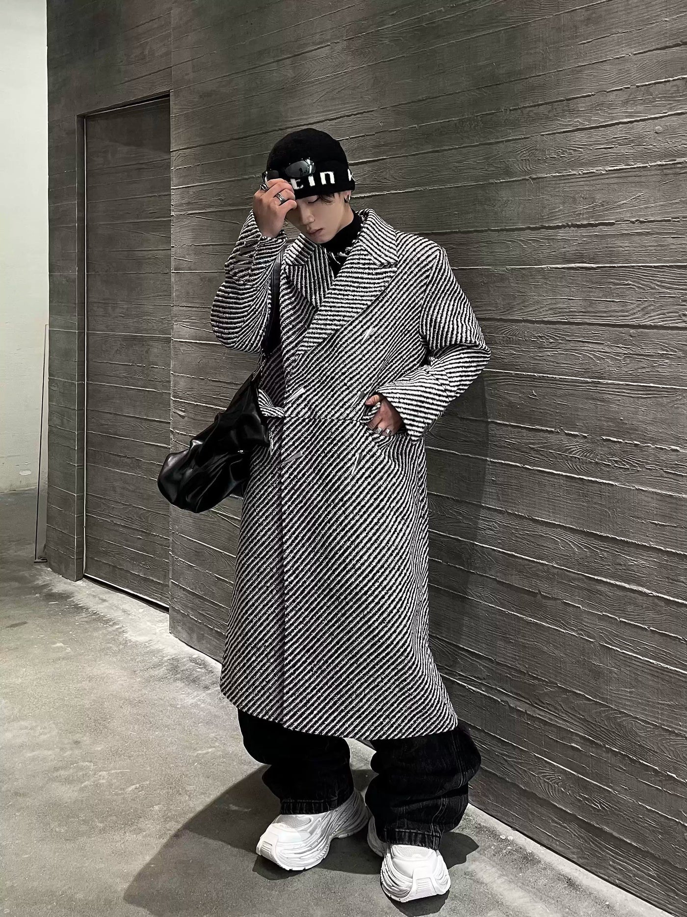 Loose Striped Woolen Long Coat Korean Street Fashion Long Coat By Dark Fog Shop Online at OH Vault