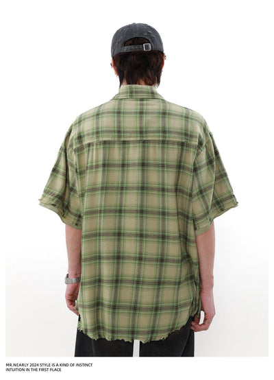 Raw Edge Plaid Short Sleeve Shirt Korean Street Fashion Shirt By Mr Nearly Shop Online at OH Vault