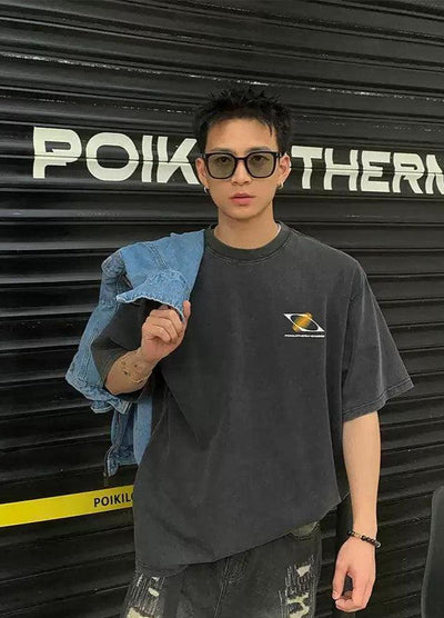 Sound Wave Print Washed T-Shirt Korean Street Fashion T-Shirt By Poikilotherm Shop Online at OH Vault