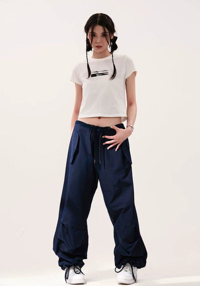 Washed Drawstring Parachute Pants Korean Street Fashion Pants By Mad Witch Shop Online at OH Vault