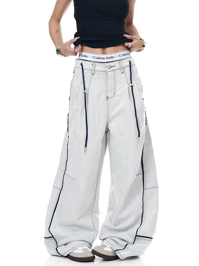 Contrast Outlined Wide Leg Jeans Korean Street Fashion Jeans By Blacklists Shop Online at OH Vault