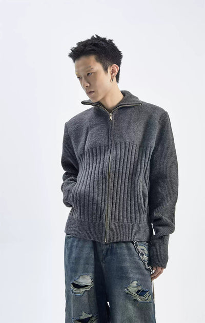 Ribbed Zip-Up Slim Sweater Korean Street Fashion Sweater By Ash Dark Shop Online at OH Vault