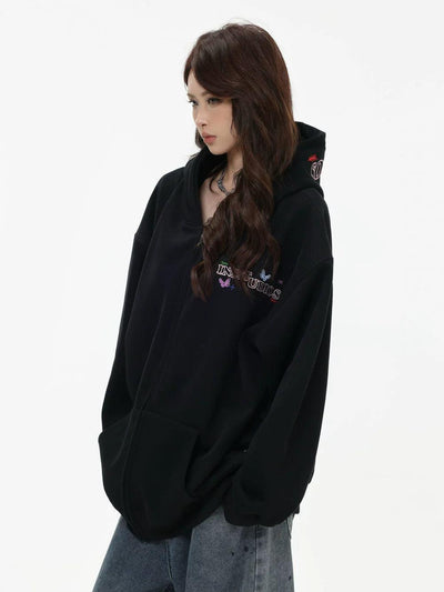 Logo Stitched Zip-Up Hoodie Korean Street Fashion Hoodie By INS Korea Shop Online at OH Vault