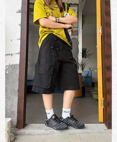 Multi-Details Cargo Denim Shorts Korean Street Fashion Shorts By Made Extreme Shop Online at OH Vault