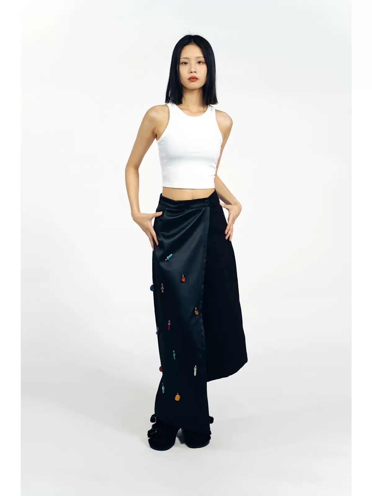 Semi-Gem Wrapped Long Skirt Korean Street Fashion Skirt By Apriority Shop Online at OH Vault