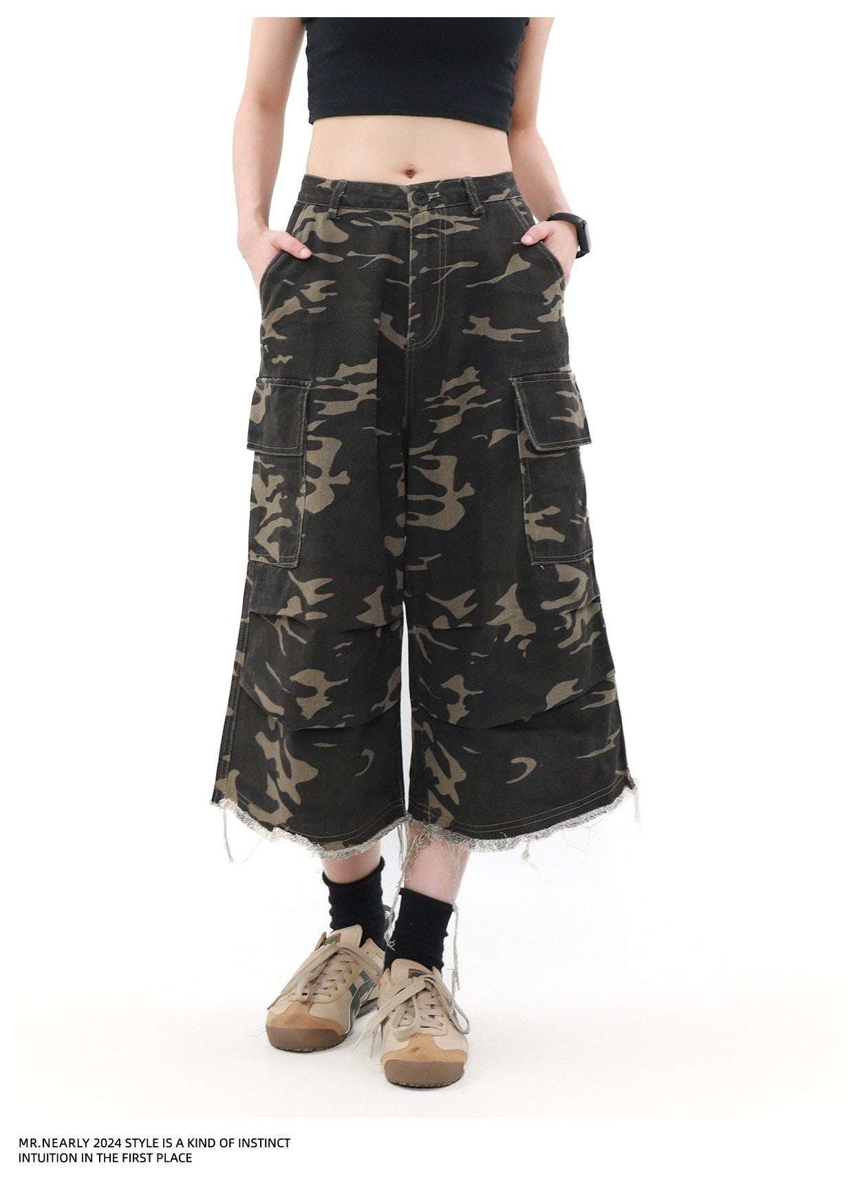 Camo Pleats Cargo Shorts Korean Street Fashion Shorts By Mr Nearly Shop Online at OH Vault