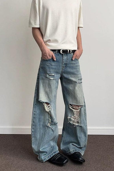 Ripped Lines Relaxed Jeans Korean Street Fashion Jeans By A PUEE Shop Online at OH Vault