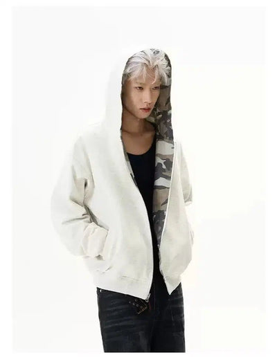 Reversible Camouflage Zip-Up Hoodie Korean Street Fashion Hoodie By A PUEE Shop Online at OH Vault