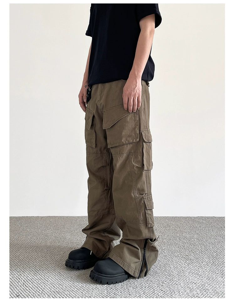Plain Zip Slit Cargo Pants Korean Street Fashion Pants By A PUEE Shop Online at OH Vault