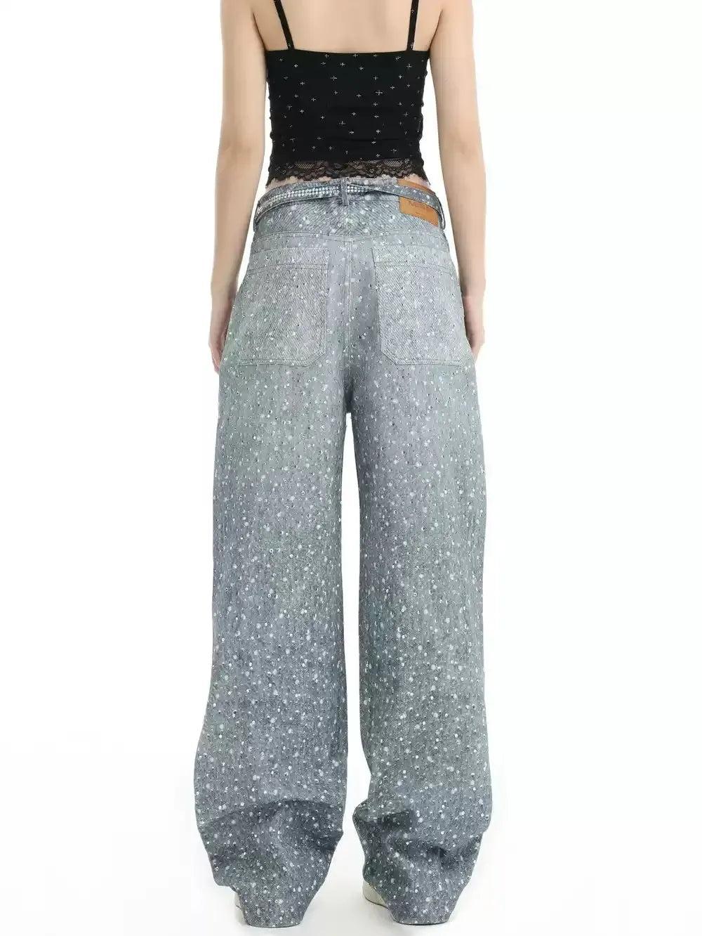 Starry Pattern Belt Strap Jeans Korean Street Fashion Jeans By INS Korea Shop Online at OH Vault