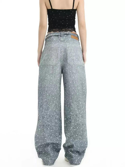 Starry Pattern Belt Strap Jeans Korean Street Fashion Jeans By INS Korea Shop Online at OH Vault