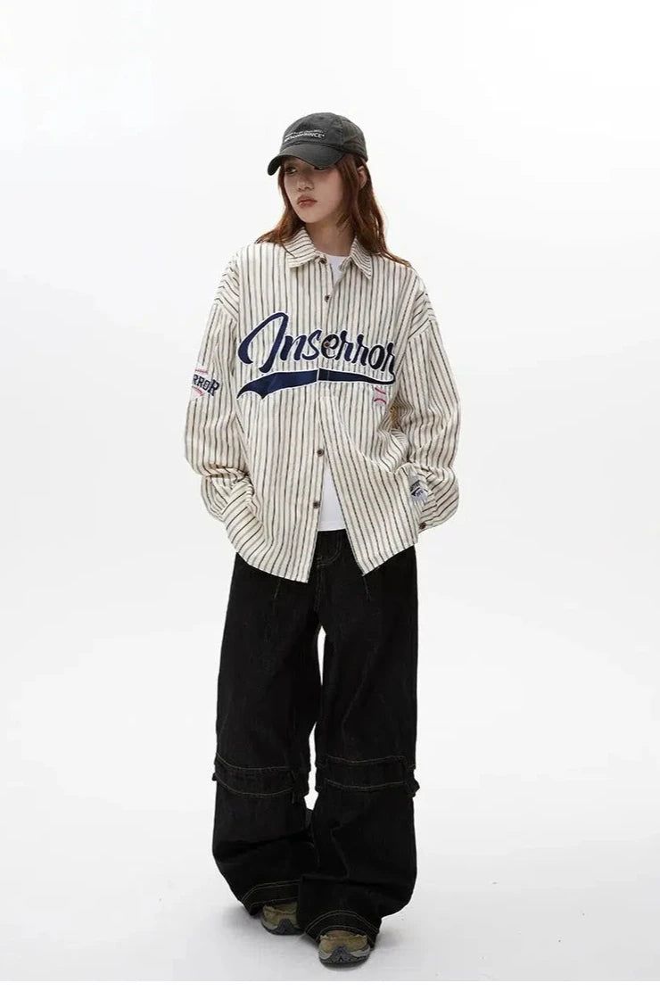 Striped Letters Loose Fit Shirt Korean Street Fashion Shirt By Apocket Shop Online at OH Vault