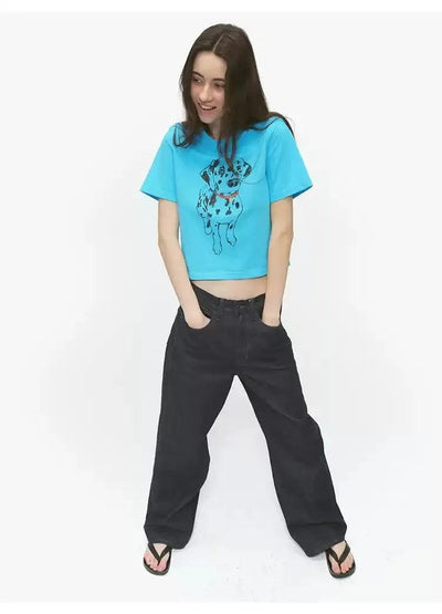 Dalmatian Dog Cropped T-Shirt Korean Street Fashion T-Shirt By Country Moment Shop Online at OH Vault