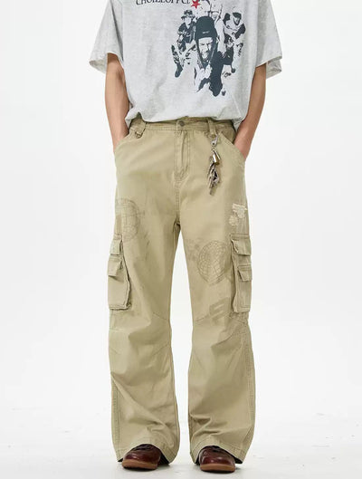 Sphere Graphic Ripped Cargo Pants Korean Street Fashion Pants By 77Flight Shop Online at OH Vault