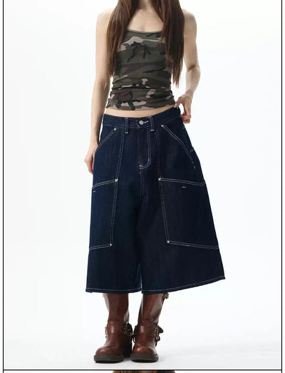 Stitched Structured Denim Shorts Korean Street Fashion Shorts By 77Flight Shop Online at OH Vault