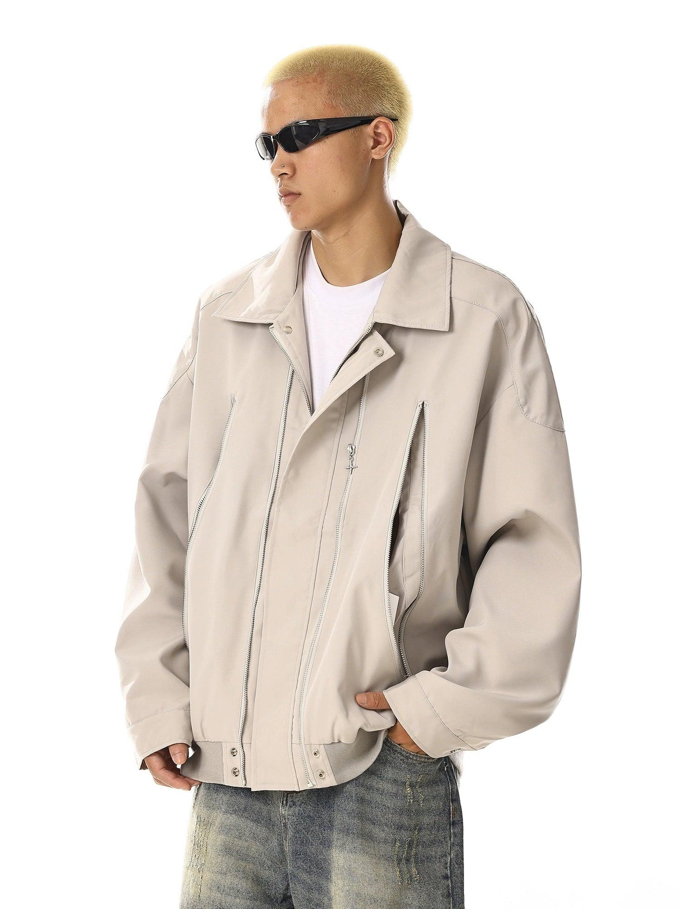 Multi-Zip Collared Jacket Korean Street Fashion Jacket By MEBXX Shop Online at OH Vault