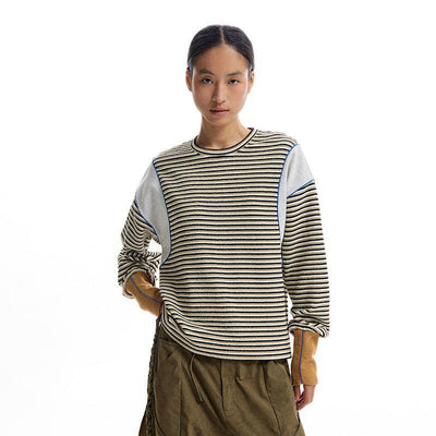 Spliced and Stripes T-Shirt Korean Street Fashion T-Shirt By Conp Conp Shop Online at OH Vault