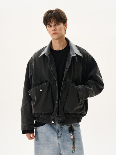 Oversized Pocket Faux Leather Collar Jacket Korean Street Fashion Jacket By MaxDstr Shop Online at OH Vault