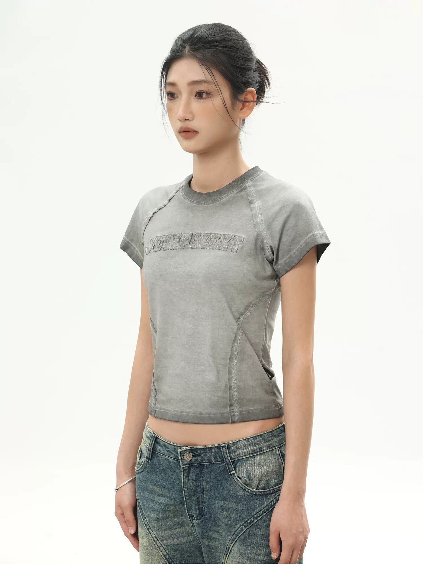 Patched Logo Washed T-Shirt Korean Street Fashion T-Shirt By Jump Next Shop Online at OH Vault